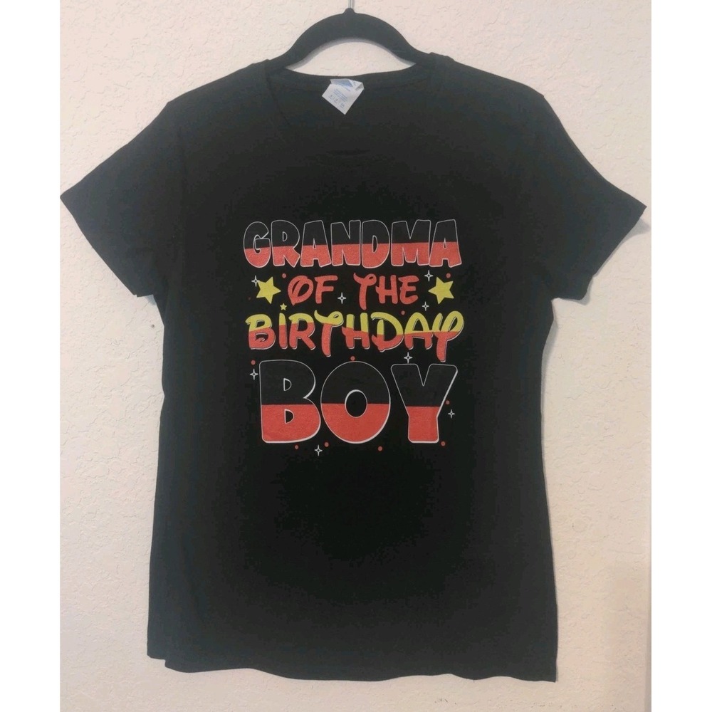Women's Grandma Of The Birthday Boy Black Short Sleeve T-shirt. Size S NWOT